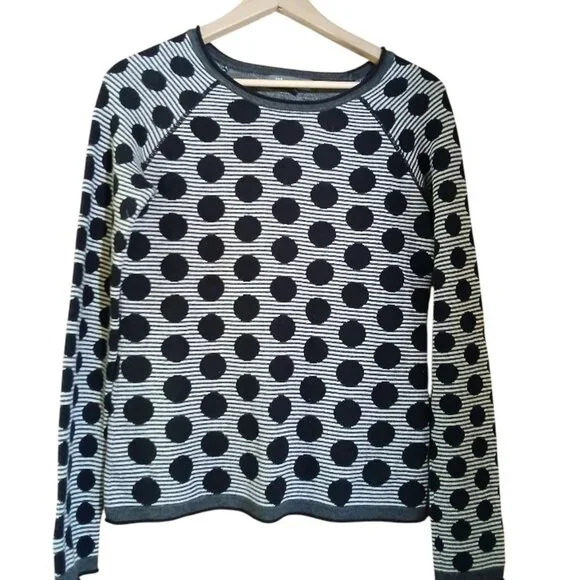 TITLE NINE Black/White Polka Dot Crew Neck Sweater - Picture 2 of 10